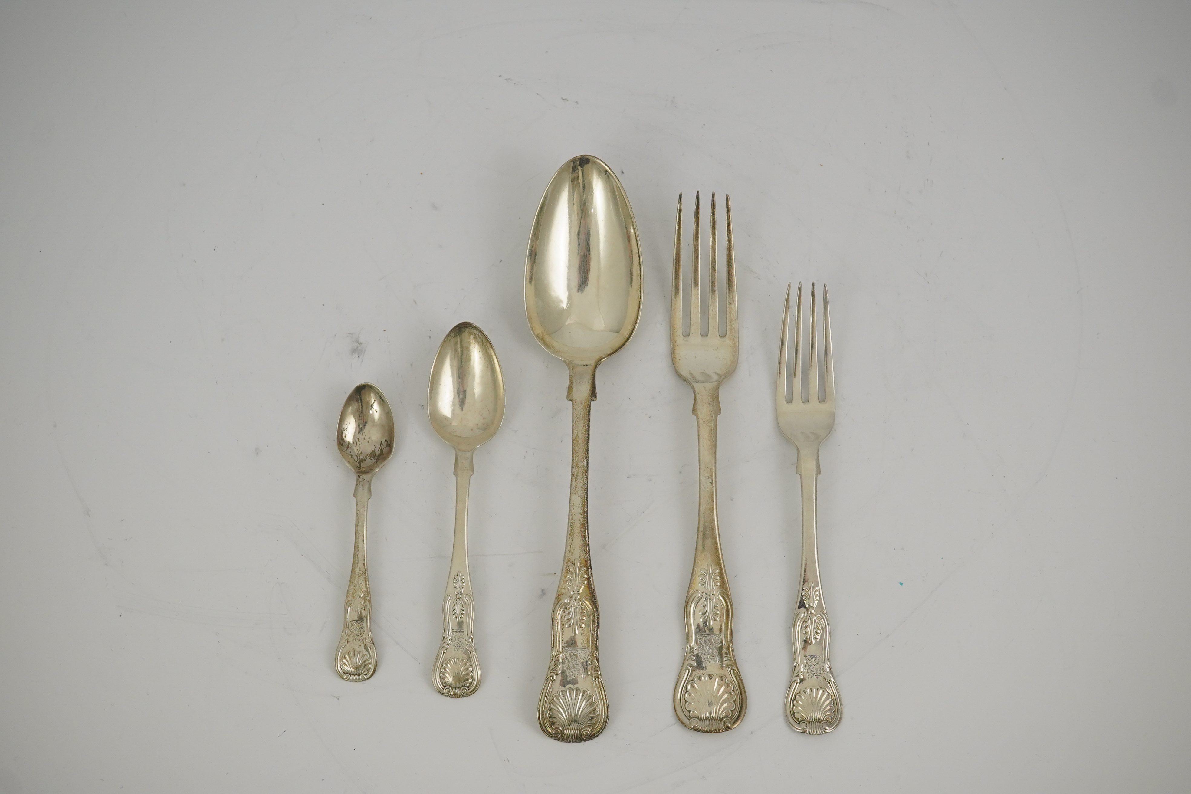 A part canteen of Victorian Scottish silver single struck King's pattern flatware, by James MacKay